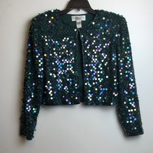 Vintage green sequins beaded della roufogali glam trophy jacket holiday party s